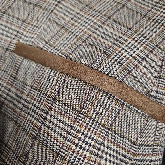 Tommy Hilfiger Brown Plaid Houndstooth Blazer Elbow Patch Academia Womens Size 6 - Picture 8 of 13